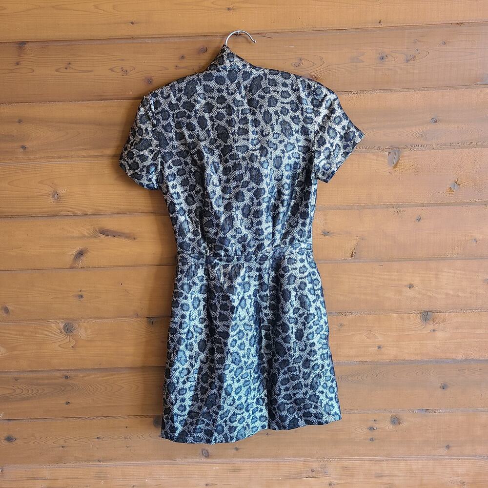 & Other Stories Leopard Jacquard Mini Dress Metallic Neck Tie 4 Party Club Chic - Picture 5 of 5